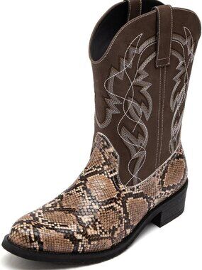 Men's Cowboy Western Boots - Faux Snakeskin Pattern, Stylish & Durable Footwear